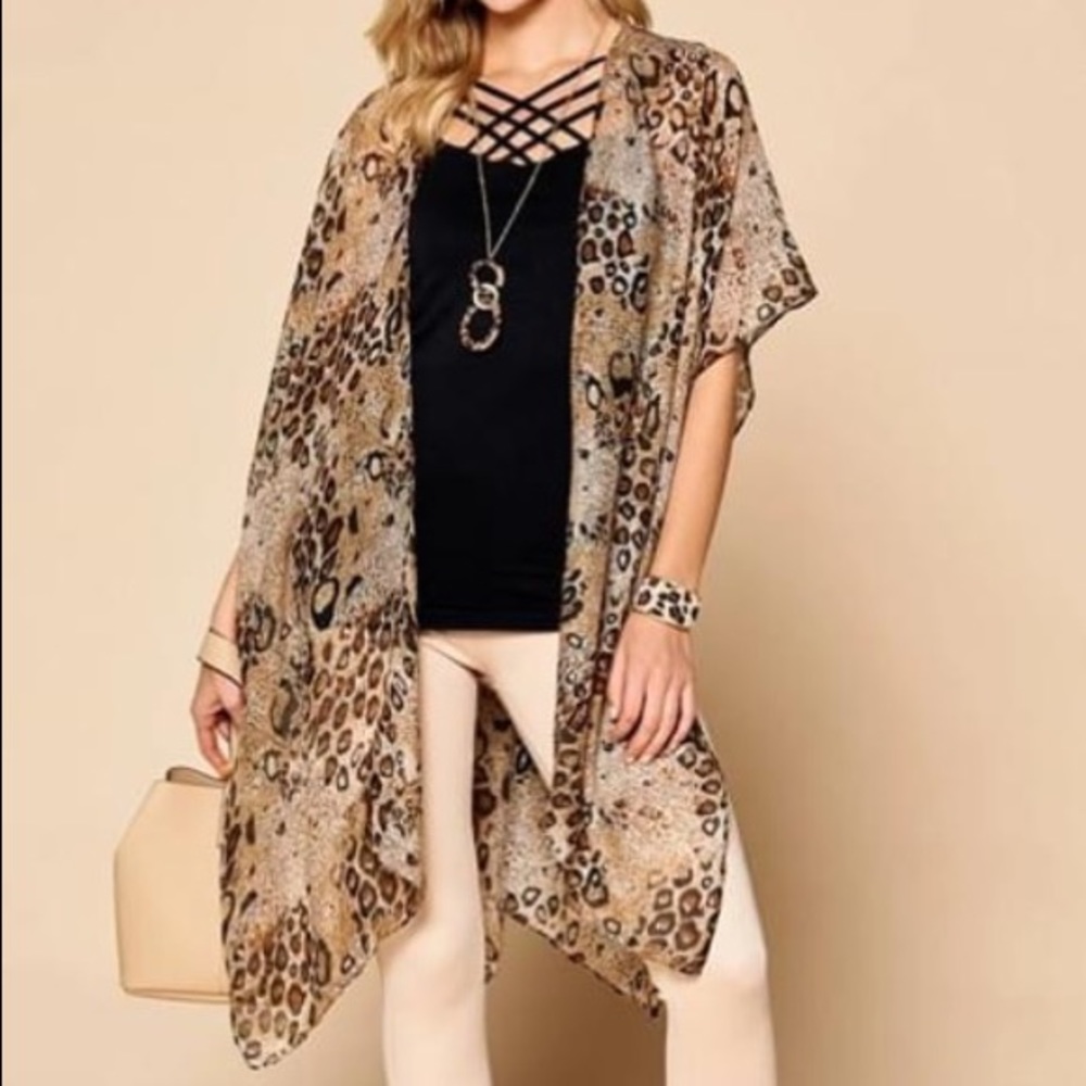 Animal print chiffon kimono